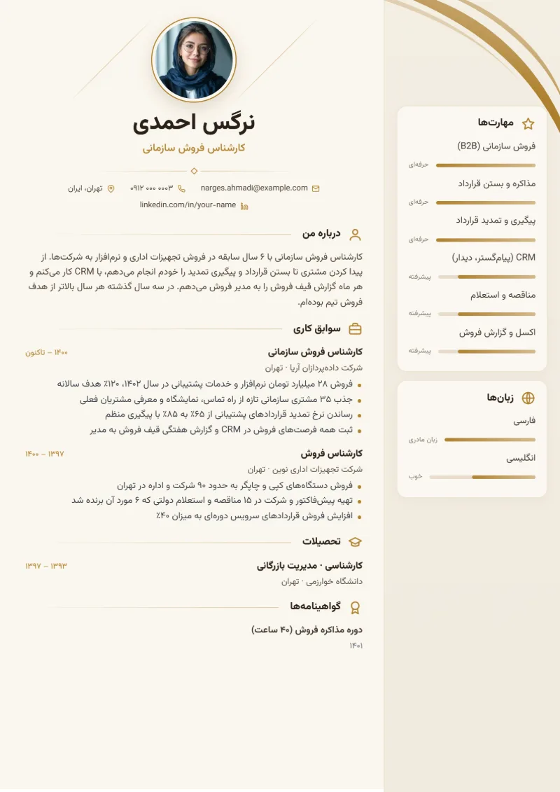 نمونه رزومه کارشناس فروش — قالب شیک