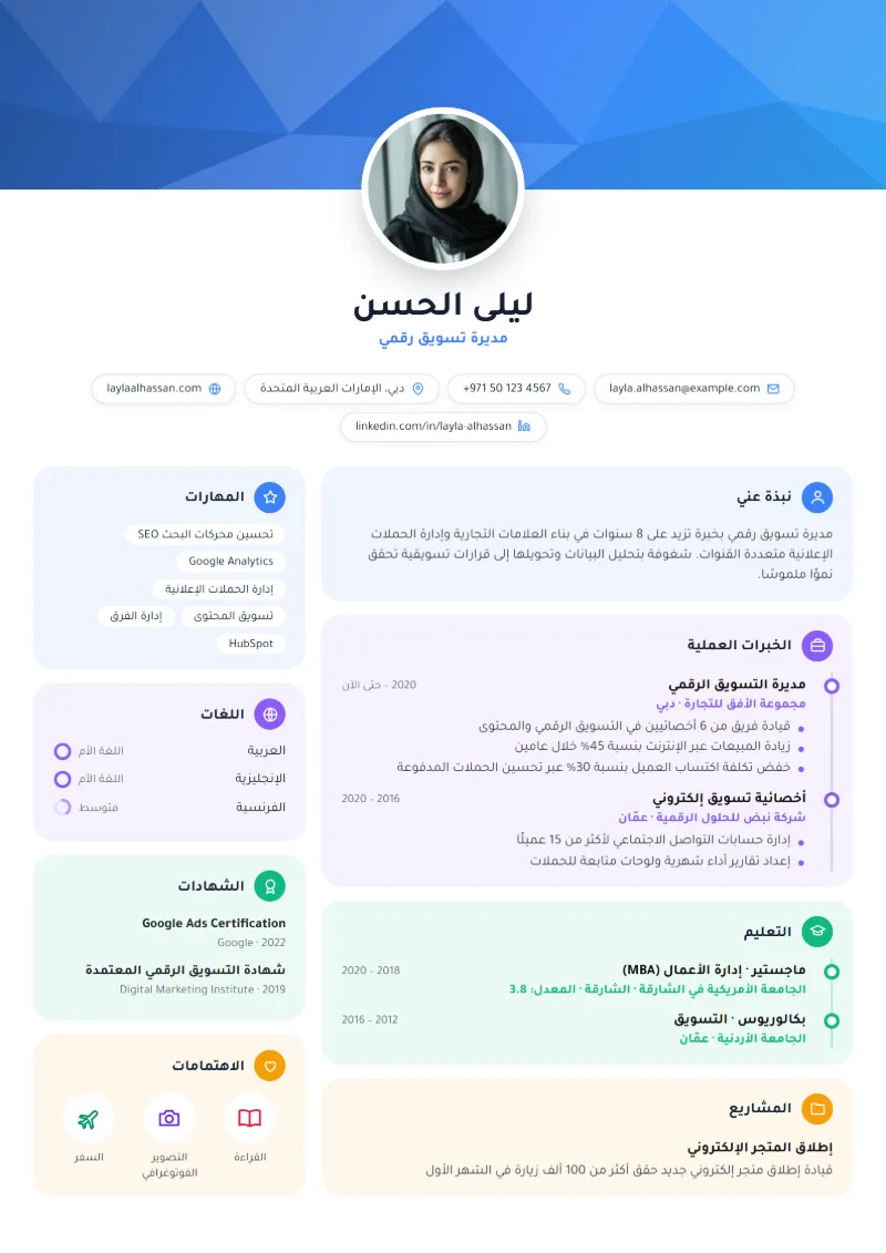 نموذج سيرة ذاتية بقالب الغلاف