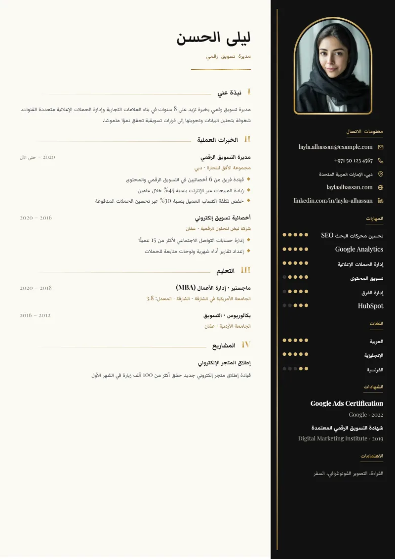 نموذج سيرة ذاتية بقالب الفخامة