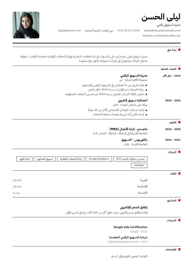 نموذج سيرة ذاتية بقالب سويسري