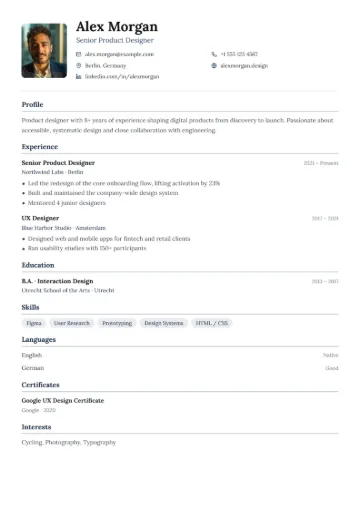 Sample resume in the Academic template