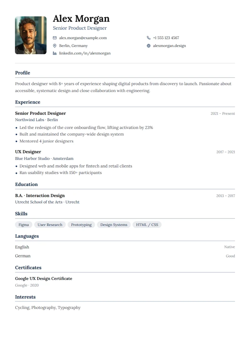 Sample resume in the Academic template