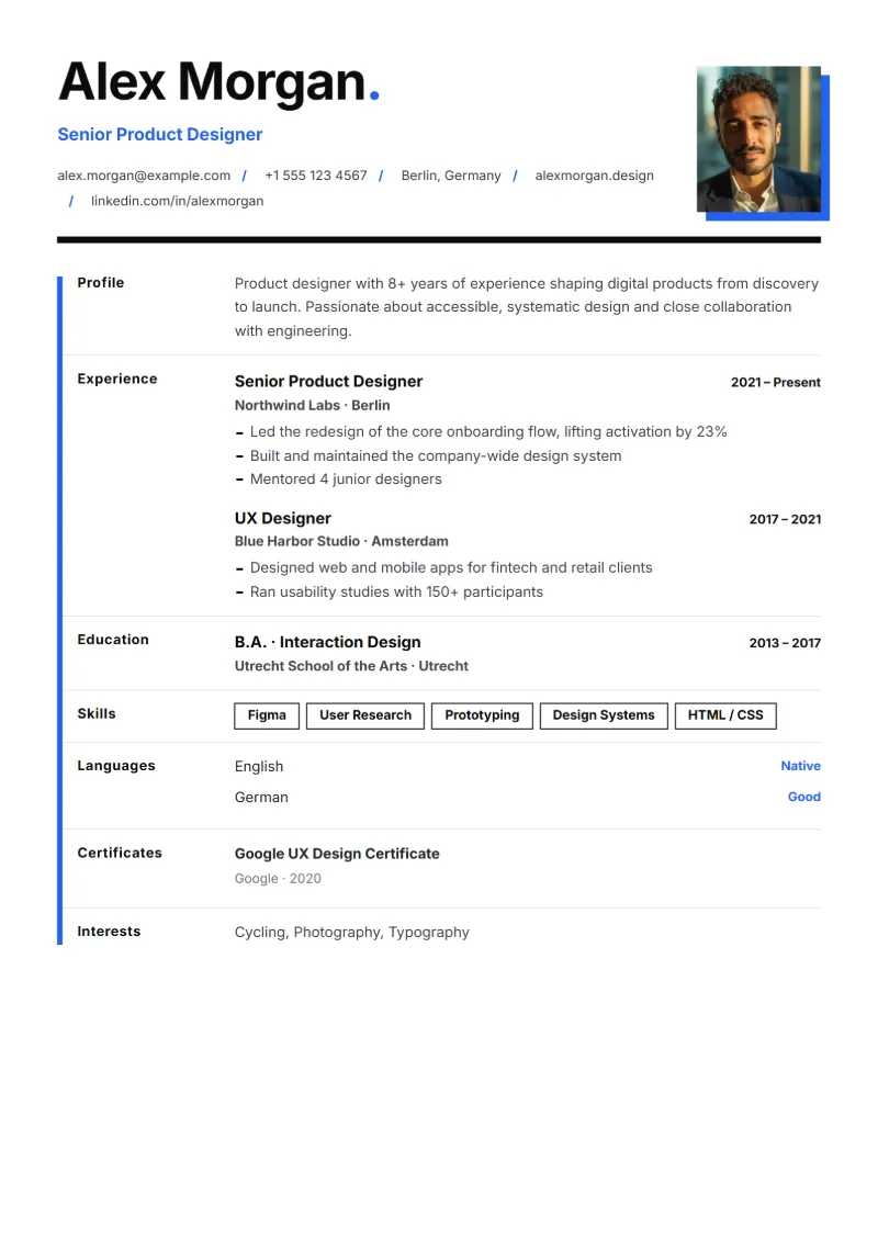 Sample resume in the Bold type template