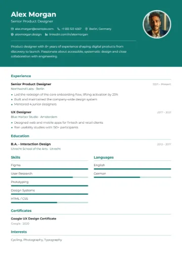 Sample resume in the Banner template