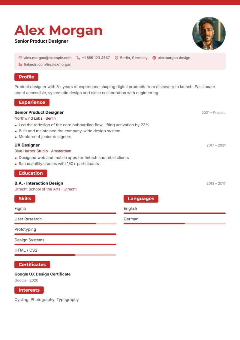 Sample resume in the Bold template