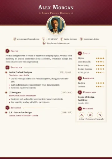 Sample resume in the Classic template