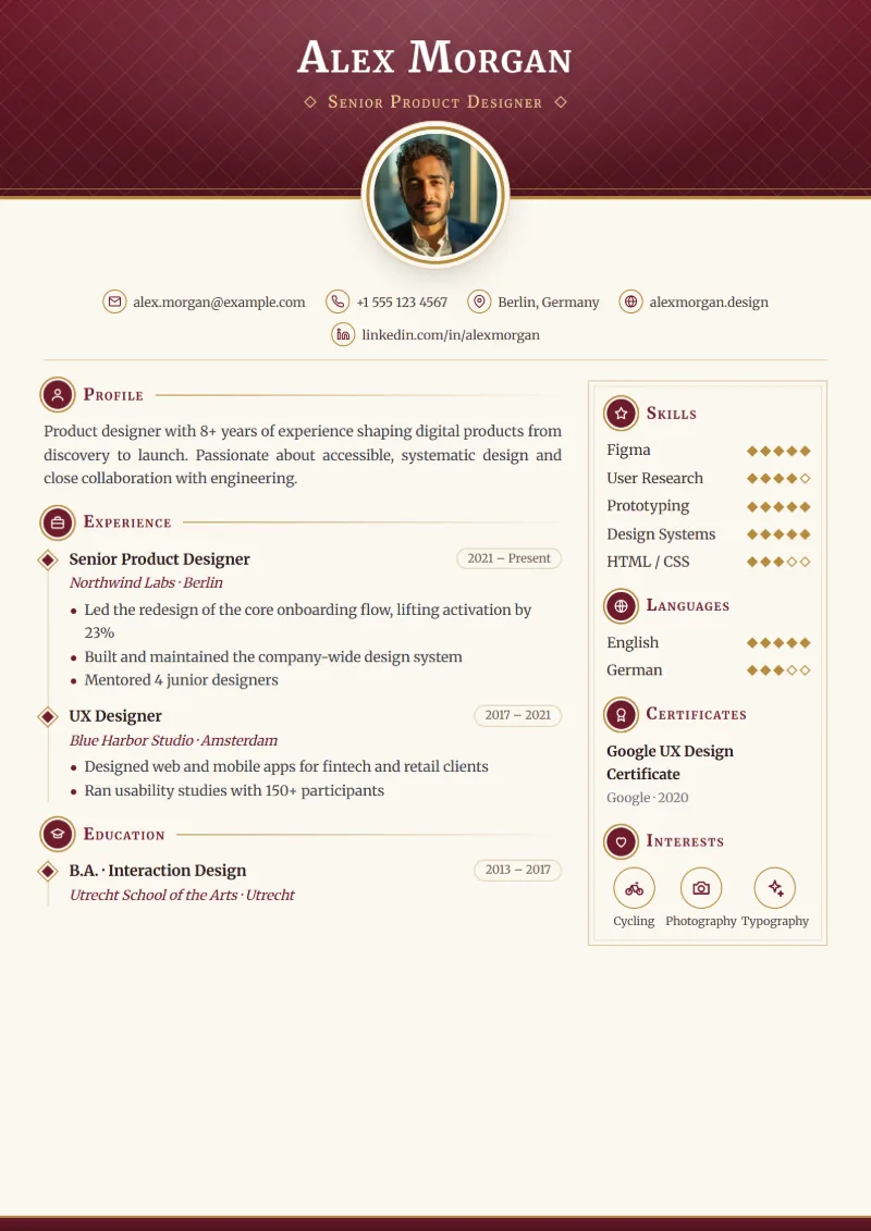 Sample resume in the Classic template
