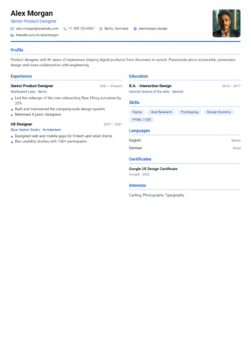 Sample resume in the Compact template