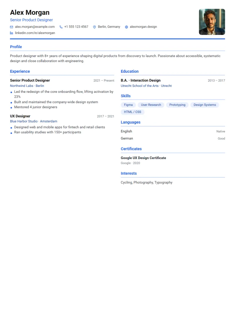 Sample resume in the Compact template