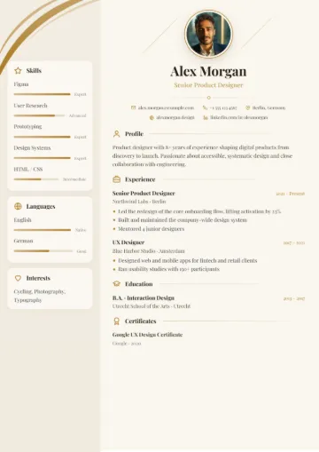Sample resume in the Elegant template