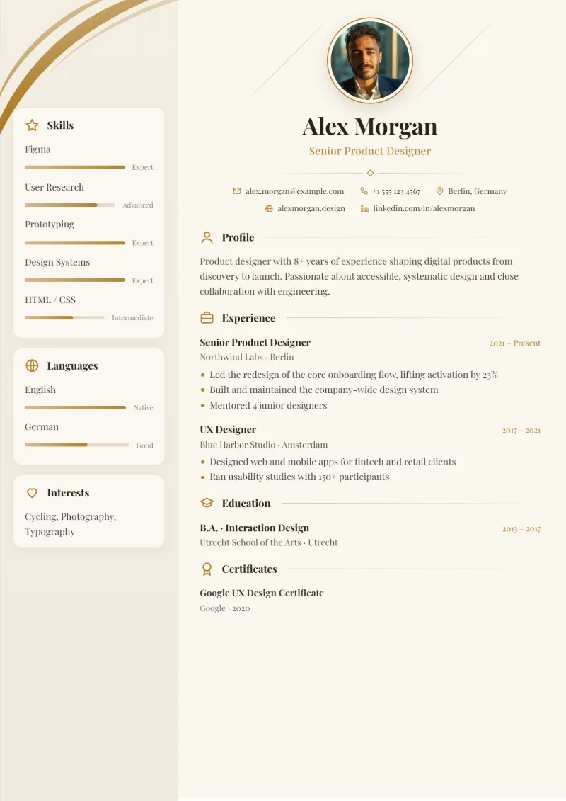 Sample resume in the Elegant template