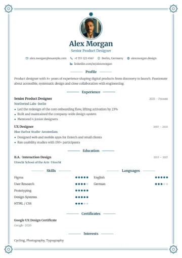 Sample resume in the Eslimi template
