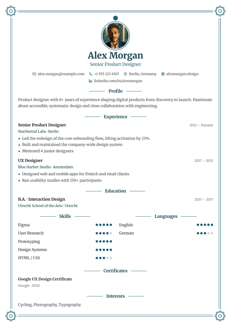 Sample resume in the Eslimi template