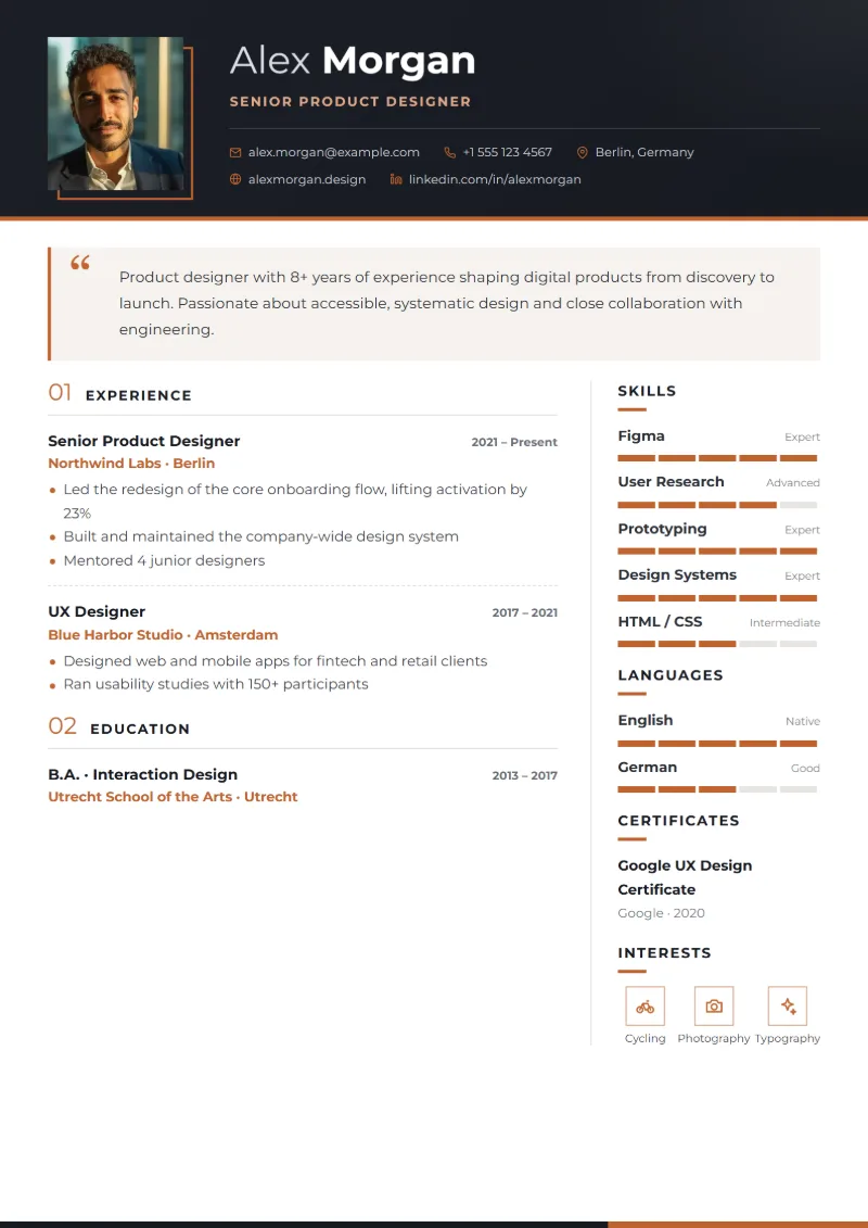 Sample resume in the Executive template