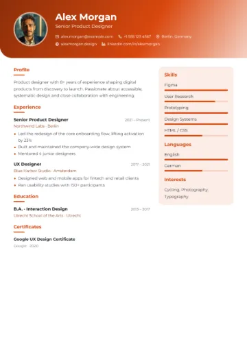 Sample resume in the Gradient template