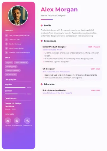 Sample resume in the Aurora template