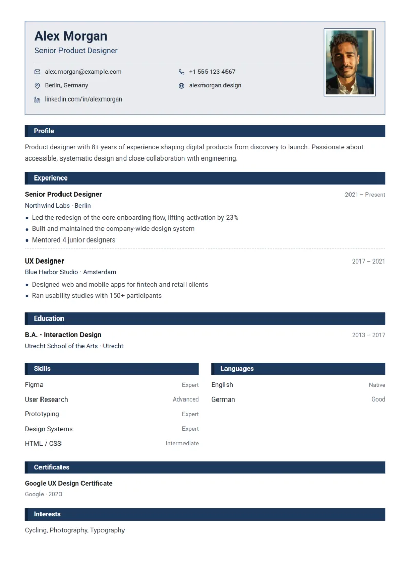 Sample resume in the Iranian formal template