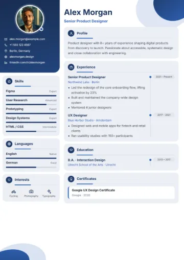Sample resume in the Modern template