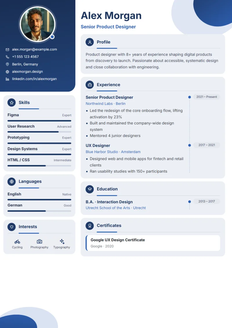Sample resume in the Modern template