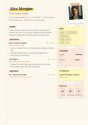 Sample resume in the Journal template