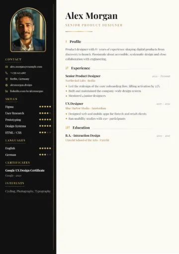 Sample resume in the Prestige template