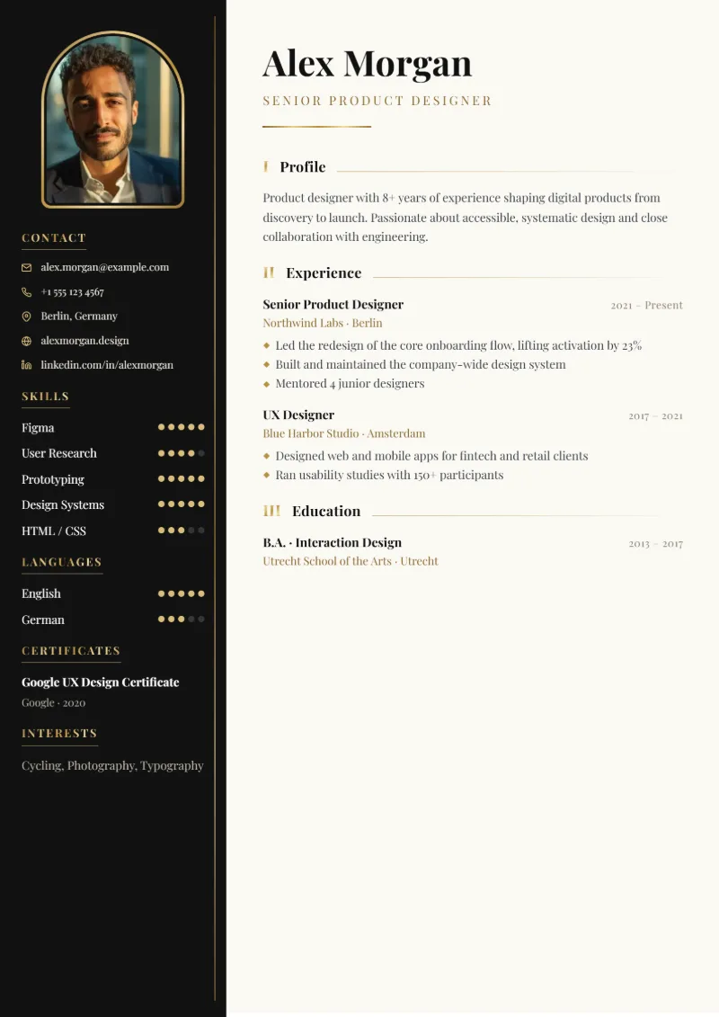 Sample resume in the Prestige template