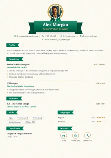 Sample resume in the Ribbon template