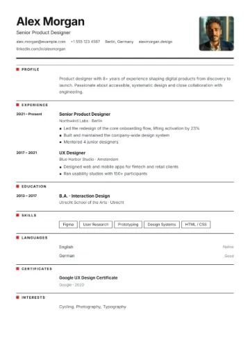 Sample resume in the Swiss template