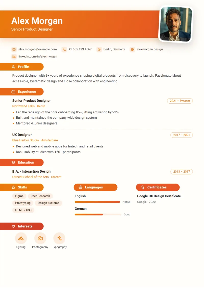 Sample resume in the Index tabs template