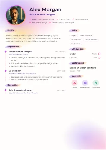 Sample resume in the Watercolor template