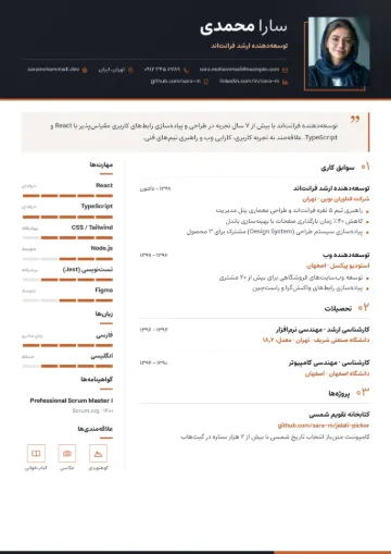 نمونه رزومه با قالب مدیریتی