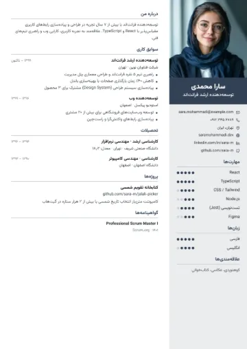 نمونه رزومه با قالب پروفایل
