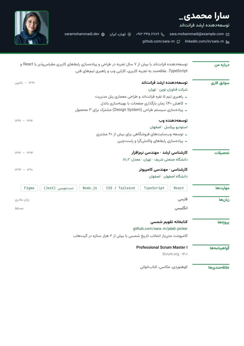 نمونه رزومه با قالب فنی